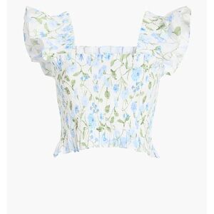 Hill House The Paz Nap Top Blue Peony Bouquet Cotton